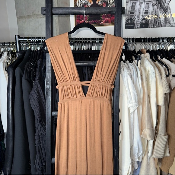 Ronny Kobo Charlie Dress Driftwood Brown Ruched Cutout Jersey Maxi - Picture 10 of 12